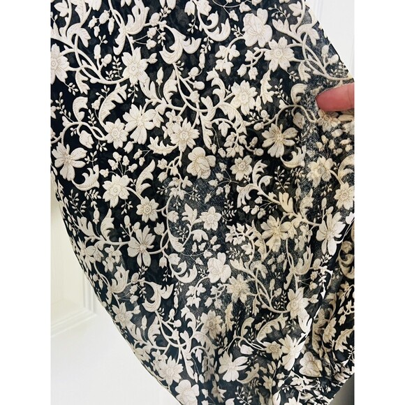 Mable Black Beige Floral Rouched Cropped Top Medium M Balloon Sleeve - Picture 4 of 9